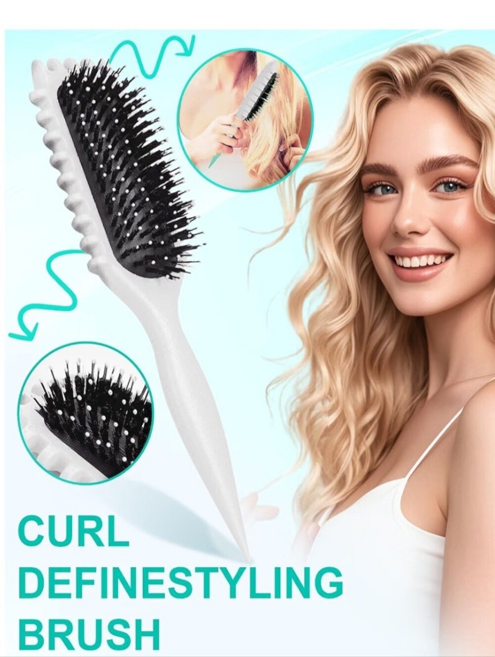 White Dual-Texture Boar Bristle Hair Brush for Women